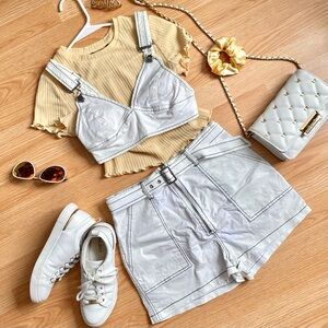 2 pieces Set Off-White Belted Shorts & Crop Bralette Coord Set